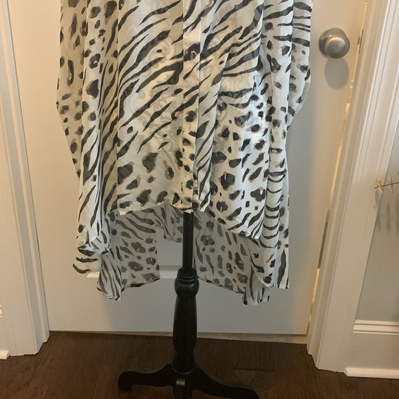 NWOT. Woman’s sheer short sleeve cocoon style top with hi/lo hemline. - Picture 3 of 9